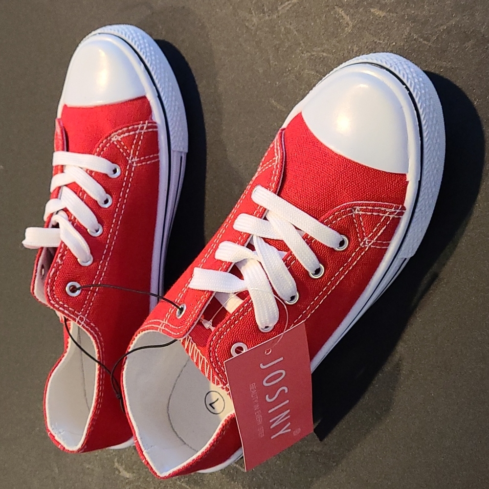 Red canvas shoes